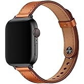 OUHENG Slim Bands Compatible with Apple Watch Band 42mm 41mm 40mm 38mm, Women Genuine Leather Replacement Thin Strap for iWatch SE 3/2/1 Series 11 10 9 8 7 6 5 4 3 2 1 (Brown/Black)
