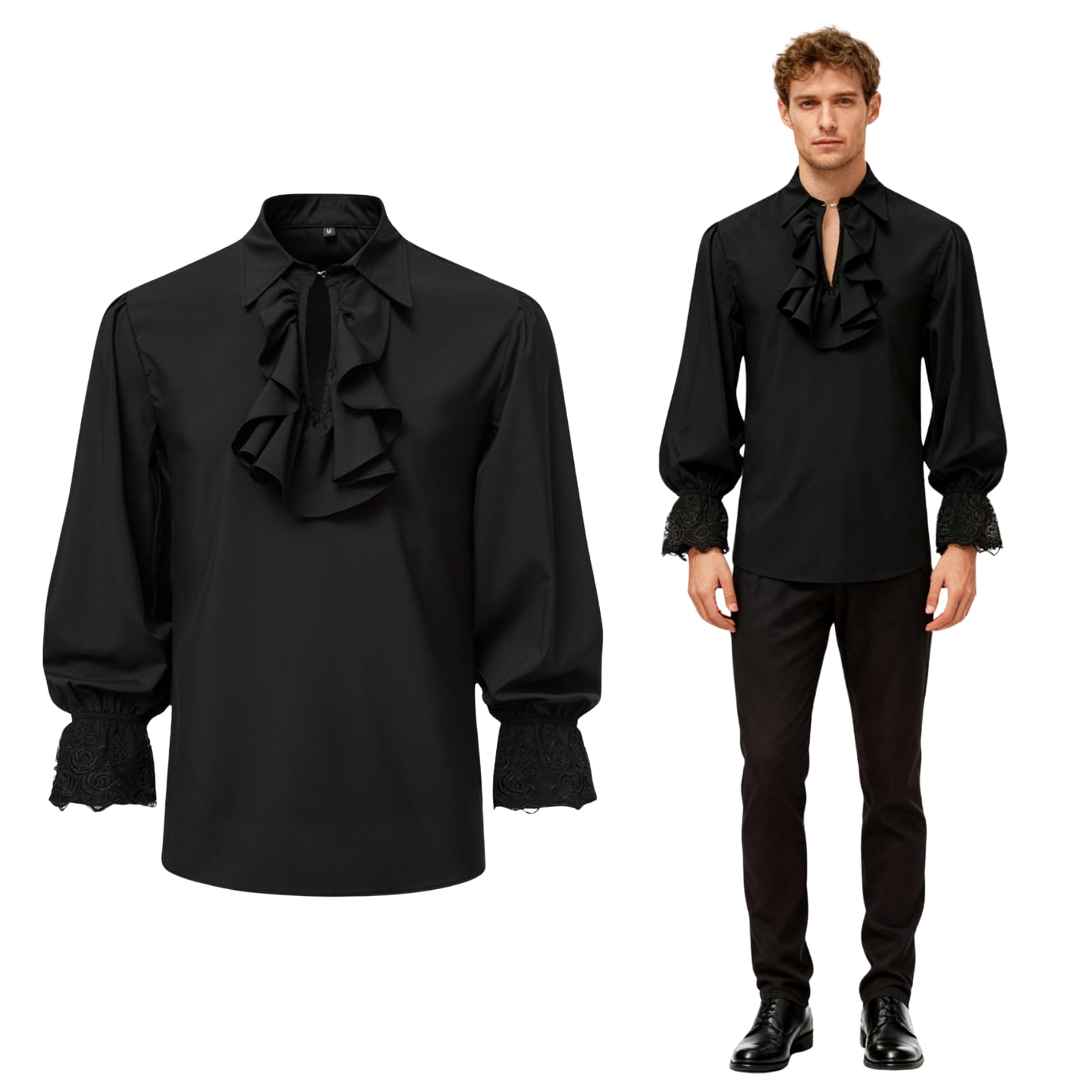 maxToonrain Men's Victorian Shirt Longsleeve Medieval Costume Pirate Steampunk Gothic Retro Renaissance Black Tops for Halloween Christmas Larp World Book Day (Lotus Leaf, Small)