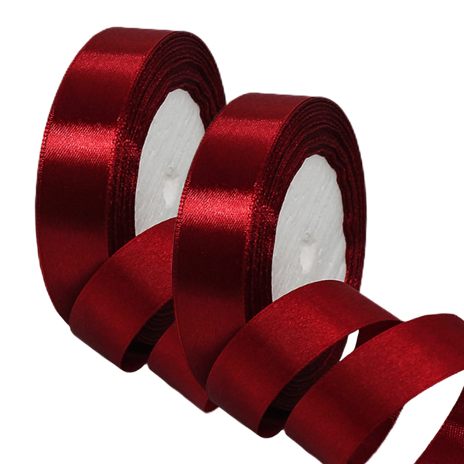 2 x 20mm Wide Dark Red Ribbon Thick Red Christmas Ribbon for Gift Wrapping 22m, 4/5 inch Thick Burgundy Satin Ribbon for Christmas Cake Xmas Gift Wrapping Bow Bouquet Crafts Decorations