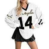 Jersey Shirts for Women Oversized Jersey Sweatshirts V Neck Striped Long Sleeve Casual Y2k Baggy Streetwear Tee Tops