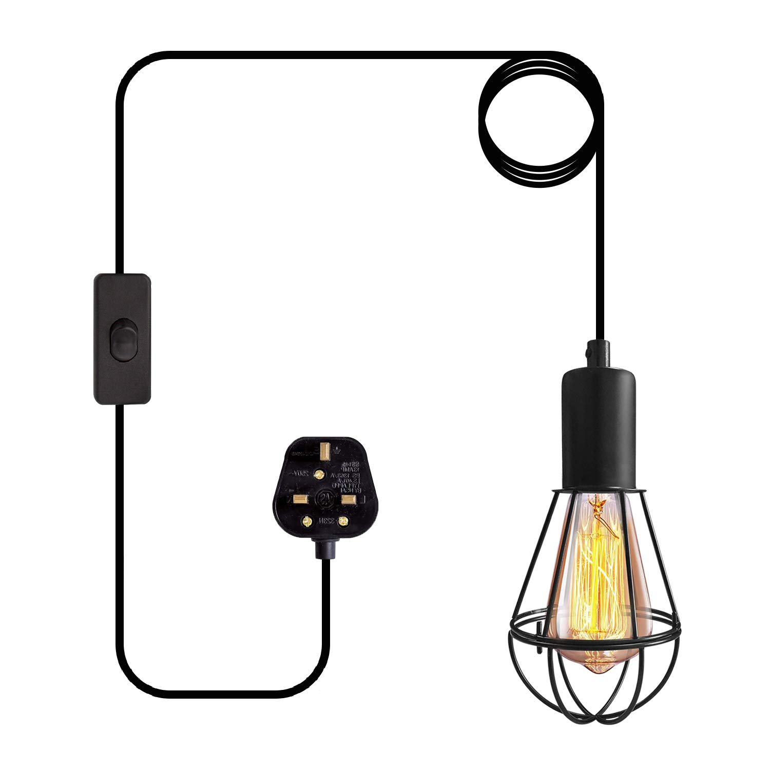 Industrial Pendant Light Fittings Vintage Plug in Pendant Lighting Metal Hanging Light with Plug Birdcage Chandelier with 450cm Cord On/Off Switch Black Ceiling Light Shade E27 Base (Without Bulb) — image 1