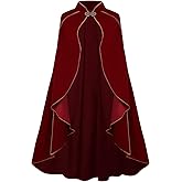 GRAJTCIN Women's Medieval Cloak Stand Collar Deluxe Velvet Gold Trim Renaissance Cape for Adult