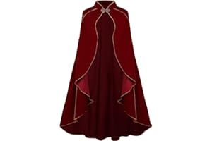 GRAJTCIN Women's Medieval Cloak Stand Collar Deluxe Velvet Gold Trim Cape for Adult