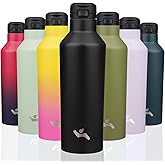 Insulated Water Bottle with Straw,25 OZ Double Wall Vacuum Stainless Steel Water Flask with 2 Lids,Black