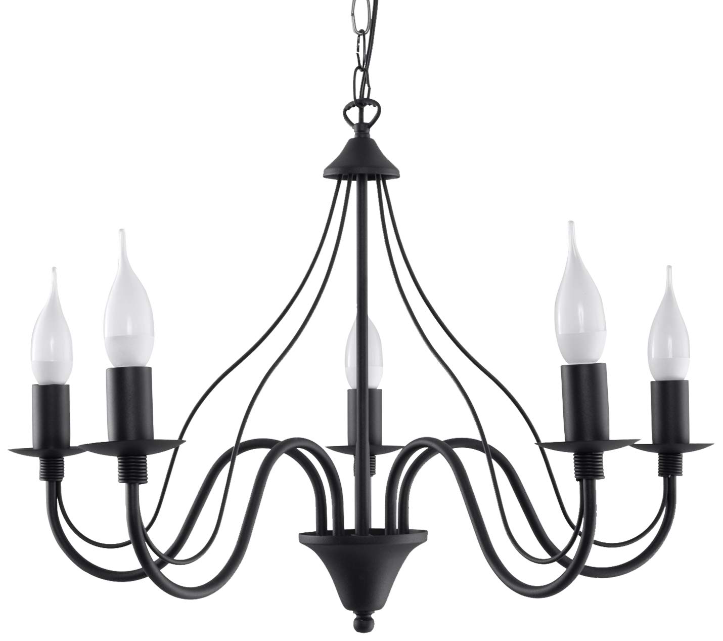 SOLLUX lighting Minerwa 5 Chandelier Ceiling Lamp, Glamour Style, Bulb E14 Replaceable, 5 x 40 W, Steel, 60 x 60 x 60 x 80 cm, Black