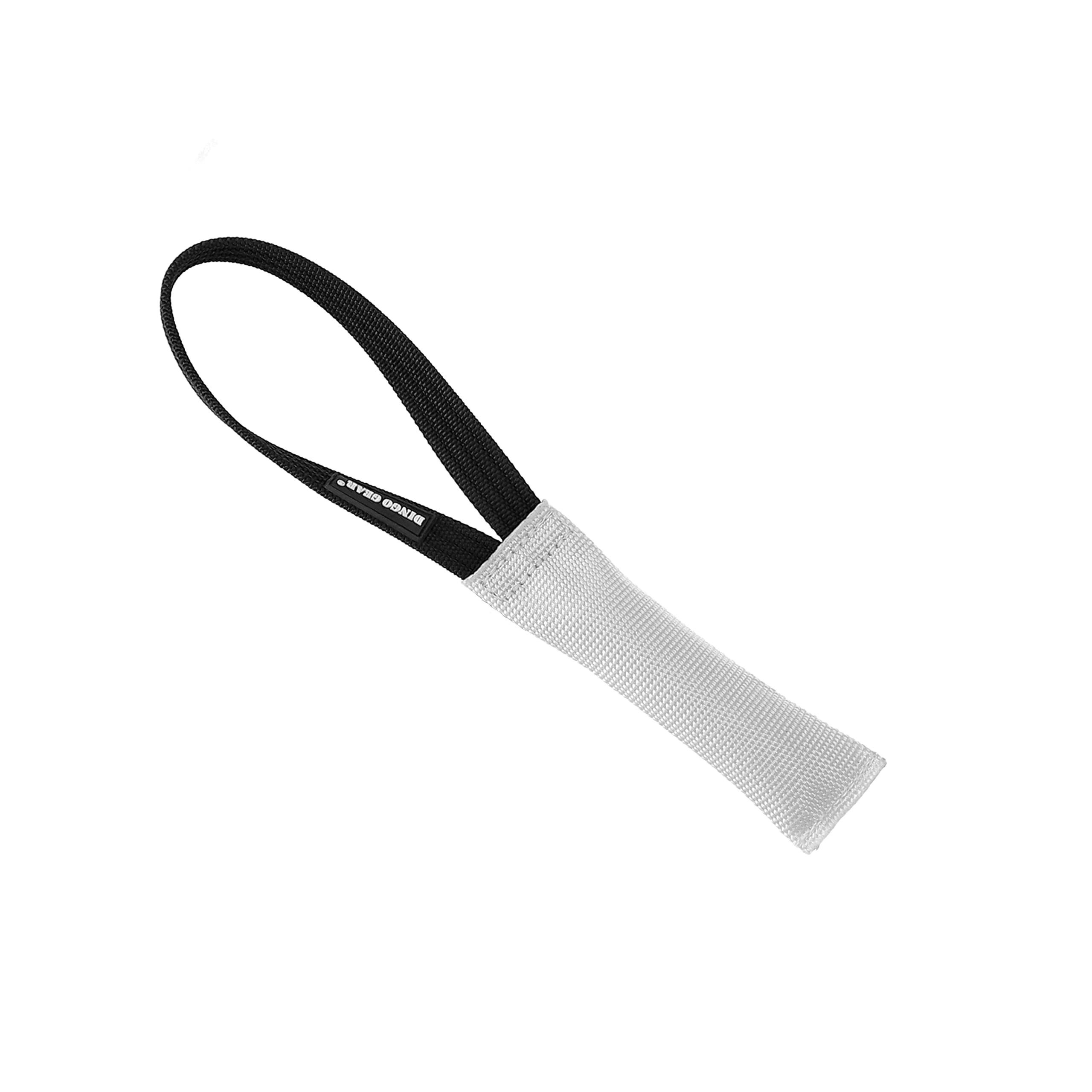 DINGO GEAR Firehose Bite Tug 1 Handle Heavy Duty Toy for K9 IGP Dog Training Sports Play Fetch Bite Work Floating Tug of War to Fire Up Prey Drive Size S White S00286