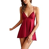 Daiwor Kout Satin Nightgowns for Women Babydoll Lingerie Silk Sexy Pjs Lace Nightie Slip Dress Chemise Sleepwear