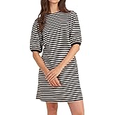 CHARTOU Women Casual Stripe T Shirt Dress Summer Puff Half Sleeve Tunic Shirt Dress