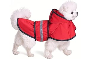 IOICYBF Dog Raincoat Hooded, Reflective Dog Slicker Poncho Adjustable Waterproof Lightweight Rain Jacket for Dogs,Red,L