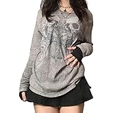 Women Vintage Fairy Grunge Y2K Long Sleeve Shirt Skull Graphic Printed Gothic Tee Tops Aesthetic Harajuku Tops