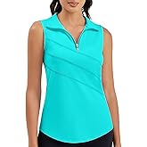 Moydan Womens Golf Polo Shirts Sleeveless Zip Up Tennis Moisture Wicking Workout Tops