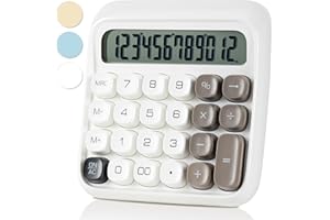 Deli Mechanical Switch Calculator 12 Digit, Large LCD Display Calculators Desktop with Big Buttons, Cute Calculator for Teachers Students Basic Office, White