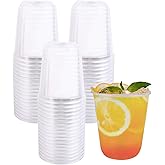 BUWUSMU 100 Pcs 16 oz Disposable Stemless Glasses, Plastic Cups, Cold Party Drinking Cups Wine Glasses for Meeting Weddings Birthdays Cocktail Christmas Party Supplies (Clear)