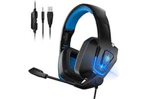 YOTMS Wired Gaming Headset, Wired PC Headset for Xbox One, PS5, PS4,Laptop, Switch, H2 Over-Ear Gaming Headphones with Noise Cancelling Mic & LED Light & Volume Control & Surround Sound (Navy Blue)