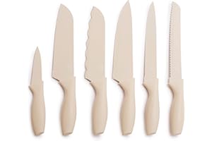 GreenLife 6 Piece Kitchen Knife Set, Rust-Resistant Nonstick Coating, High Carbon Stainless Steel Knives, Blade Guards, Razor