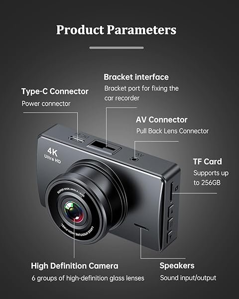DASH CAM FRONT AND REAR, DASH CAMERA FOR CARS 4K+1080, DASHCAM BUILT-IN WIFI, APP CONTROL, 32GB CARD INCLUDED, 3″ IPS TOUCH SCREEN, 24H PARKING MONITOR, NIGHT VISION, G-SENSOR