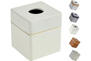 Cloudever Tissue Box Holder Cover Square, Modern PU Leather Decorative Tissue Cube Holder Organizer-Woven White