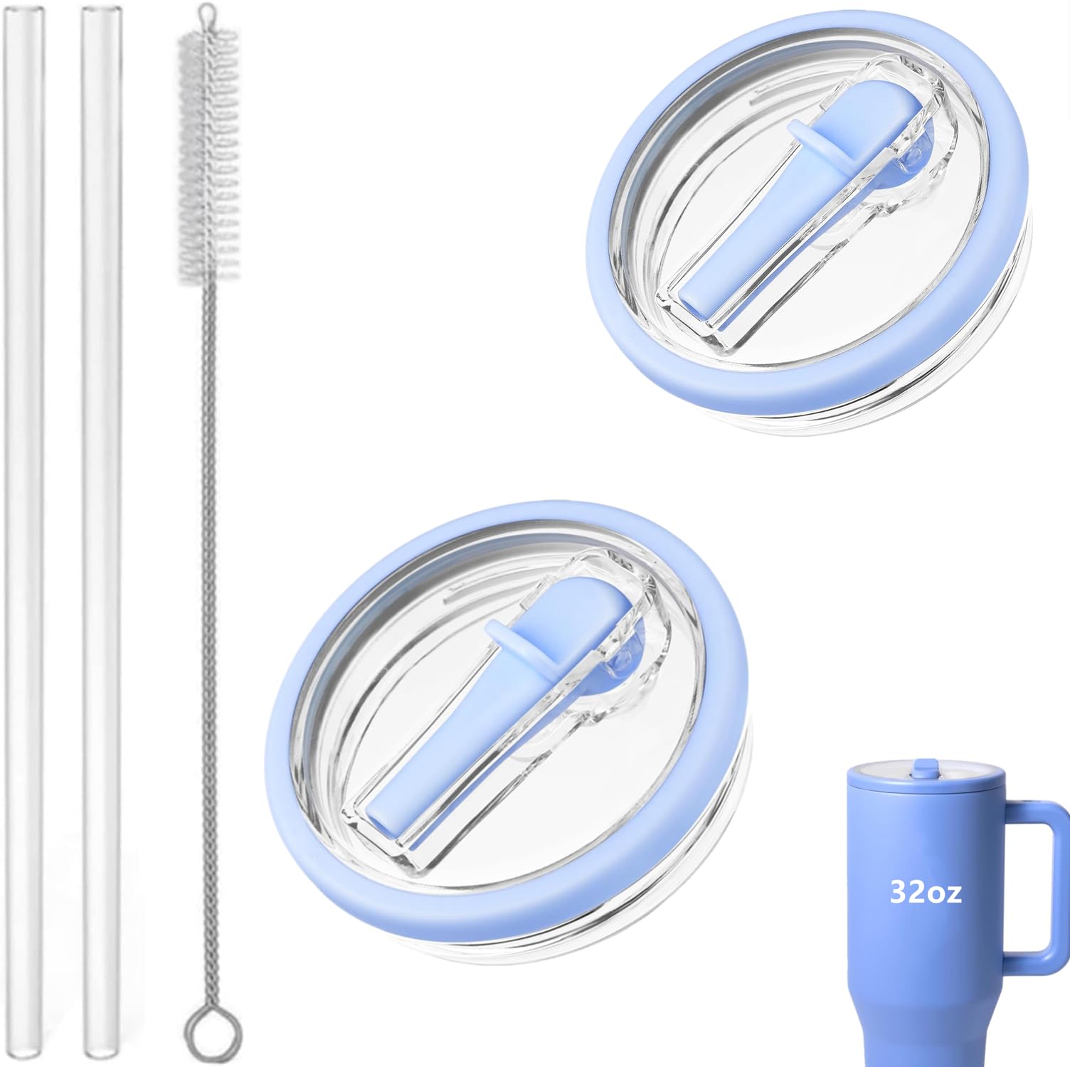 Photo 1 of 32 oz Tumbler Flip Straw Lid Replacement Fit for HydroJug Traveler ,2 Pack Leak Proof Lid ,Replacement Spill Proof Reusable Tumbler Cover Compatible with 32oz HydroJug Cup Accessories (Light Blue)