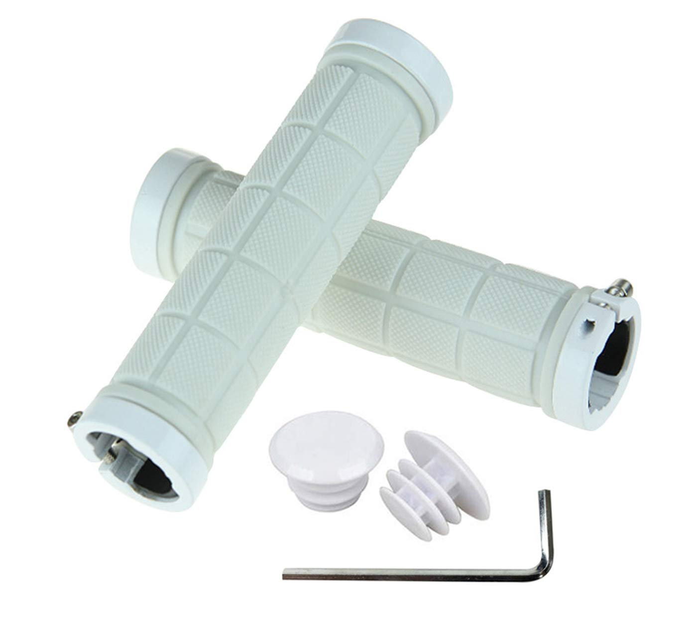 PLATT Bike Handlebar Grips Rubber Comfortable Bicycle Handle Grip for MTB/BMX with Plastic End Caps,White