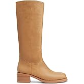 Gothictor Women's Banana Knee High Boots Square Toe Chunky Block Heel Comfortable Low Heel Pull on Wide Calf Riding Long Boots for Women 10