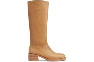 Gothictor Women's Banana Knee High Boots Square Toe Chunky Block Heel Comfortable Low Heel Pull on Wide Calf Riding Long Boots for Women