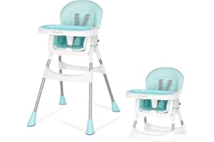 Dream On Me Portable 2-in-1 Tabletalk High Chair, Convertible Compact High Chair, Light Weight Portable Highchair, Aqua