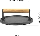 QWORK Burger Press Cast Iron with Wooden Handle 17.5cm view 6