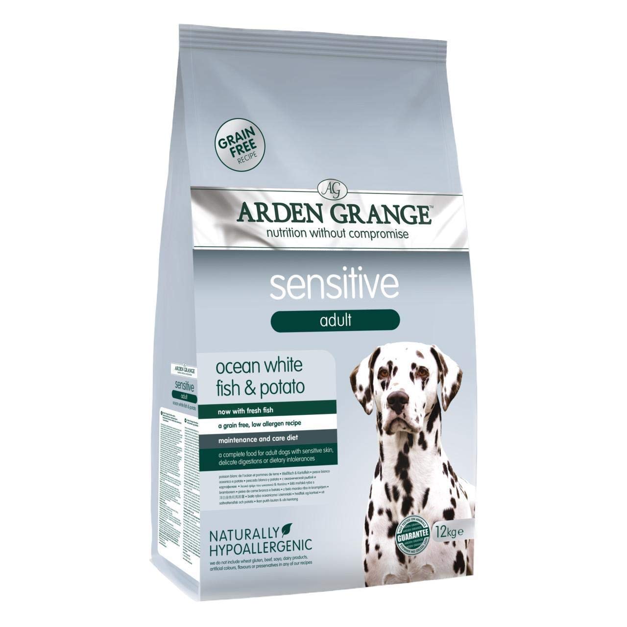 Arden Grange Sensitive Adult Dry Dog Food Grain Free, Fresh Ocean White Fish and Potato, 12 kg