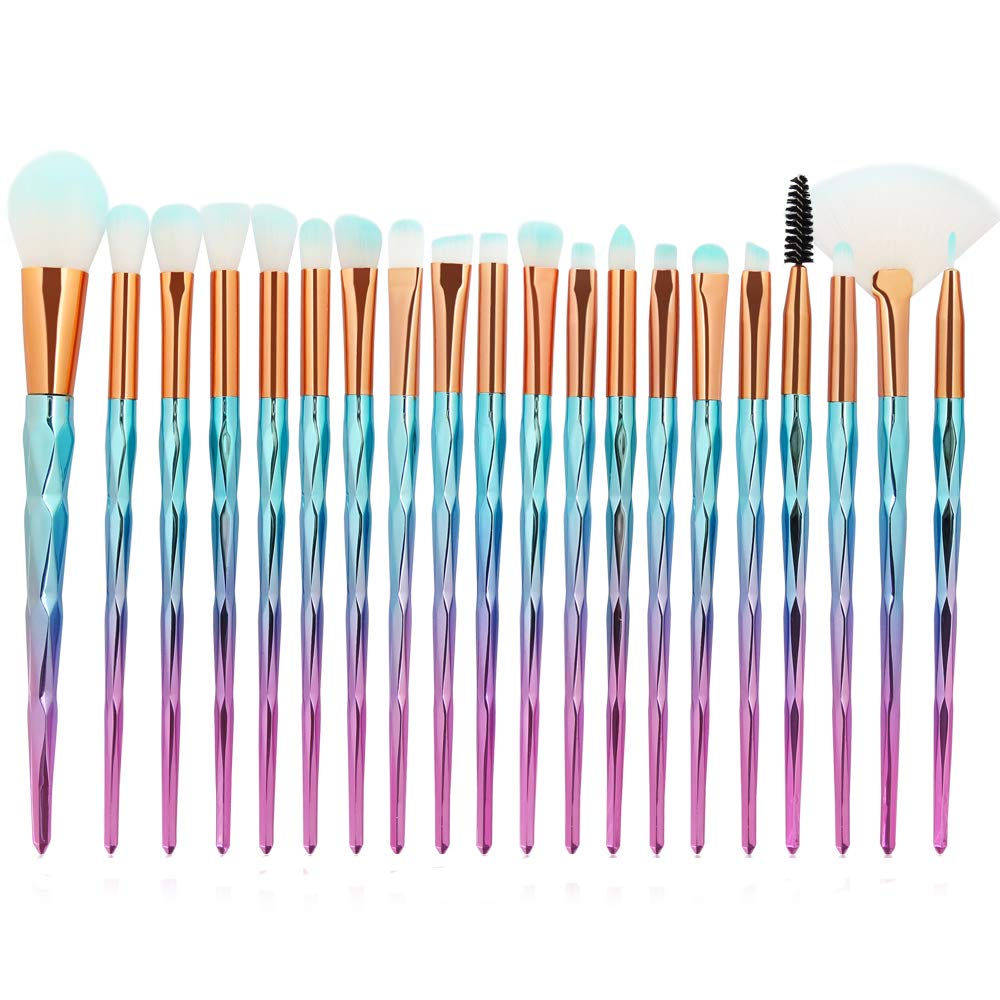 KOLIGHT 20pcs Cosmetic Makeup Brushes Set Eyeshadow Lip Brush for Beautiful Female (blue pink)