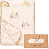Baby Blanket with Dotted Double Layers Muslin Soft Swaddle Blanket Cotton Neutral Receiving Blankets for Toddler Baby Quilt Throw Blanket Bed Throw Blanket for Newborn Unisex 40x40 Inch-Rainbow