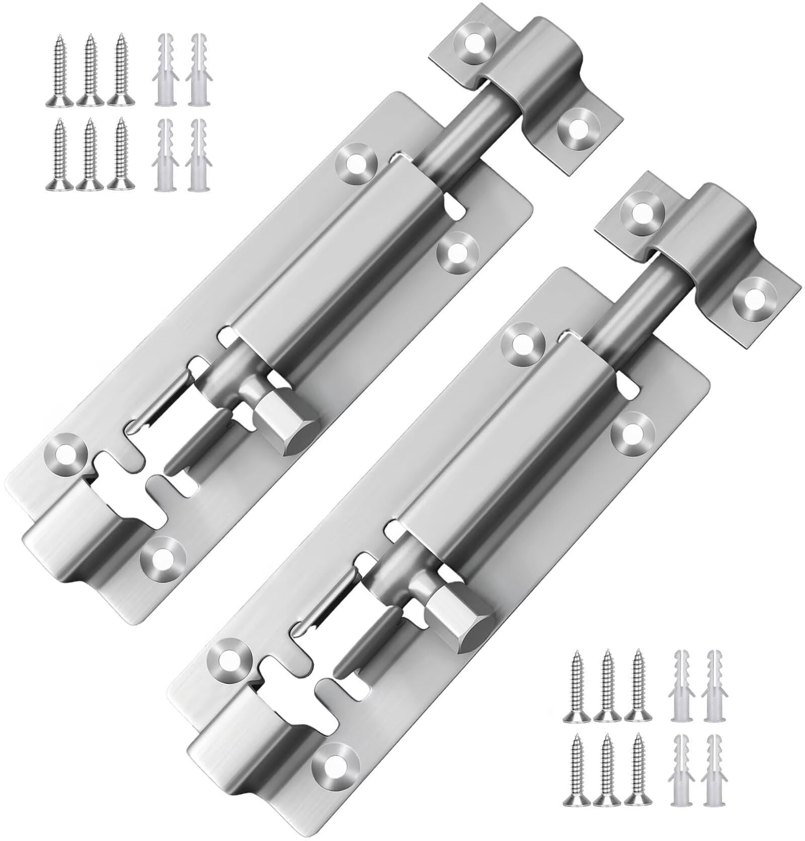 AYYIQO Door Lock Bolt (99mm) Stainless Steel Sliding Latch Bolt with Screws - Lock for Bathroom, Bedroom, Toilet, Shed, Pet Doors - Silver (4inch 2pcs)