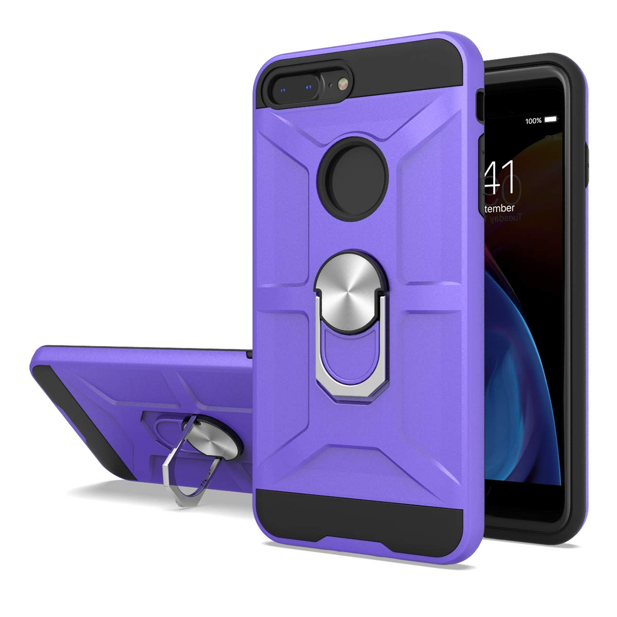 Cuoqing Apple iPhone 7 Plus/8 Plus Case, Silicone Shockproof Hard Protective Cover With Ring Stand, Purple