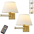 KARTOOSH Battery Operated Wall Sconces Set of Two with Remote Control, Rechargeable Cordless Swing Arm Wall Lamp, Dimmable/3 Colors/9 RGB/Night Light/Timer, Gold Wireless Wall Sconces, No Hardwired