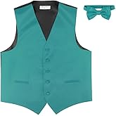 Vesuvio Napoli Men's Dress Vest & BowTie Solid TEAL Color Bow Tie Set for Suit or Tuxedo