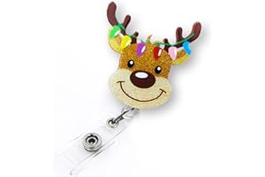 LEBEIGHT Cute Christmas Reindeer Badge Reel Retractable for Nurse Doctor Medical Worker & Nursing Student | ELK Pediatric Holiday Badge Holder with Alligator Clip & 24” Durable Nylon Retractable Cord | Acrylic