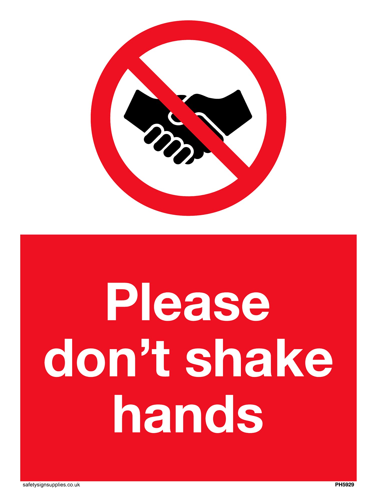 Pack of five - Please don't shake hands Sign - 150x200mm - A5P