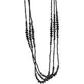 Urban Jewelry Vintage-Inspired Charcoal Black Beaded Necklace for Women – 1920s Gatsby Lariat/Y Style – Multitier Design – 20" to 37" Lengths Available