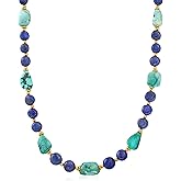 Ross-Simons Lapis and Turquoise Bead Necklace With 18kt Gold Over Sterling. 18 inches
