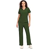 COZYFIT Scrubs for Women - COZY SCRUBS V Neck Top and Bootcut Cargo Straight Pants with 12 Pockets
