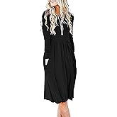 AUSELILY Women Long Sleeve Dresses Round Neck Casual Spring Swing Dress with Pockets