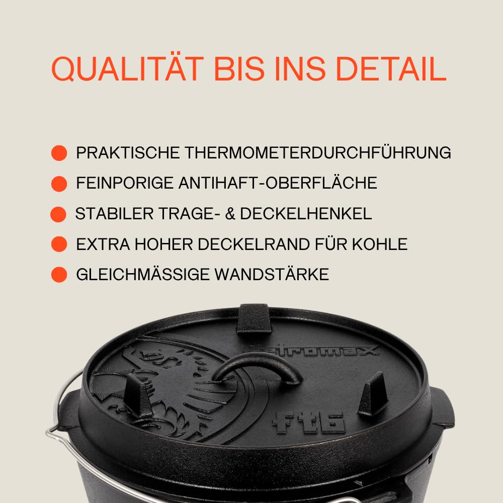 Petromax Feuertopf ft9-t Einsteiger-Set - Dutch Oven mit planen Boden inklusive Deckelheber, Pflegepaste und Schaber - für alle Grillarten und offenes Feuer - 7,5 Liter 3