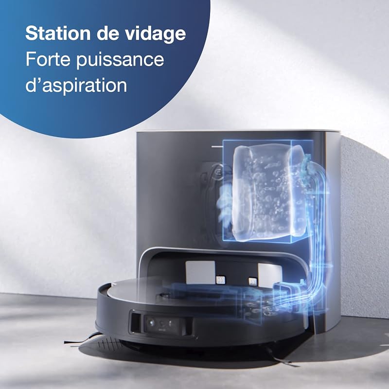 DEEBOT X1+ Robot aspirateur Laveur + Station de vidage Automatique (3,2L), Puissance d'aspiration 5000pa, évitement d'obstacles, cartographie 3D, Batterie 5200 mAh, Assistant Vocal, Tapis