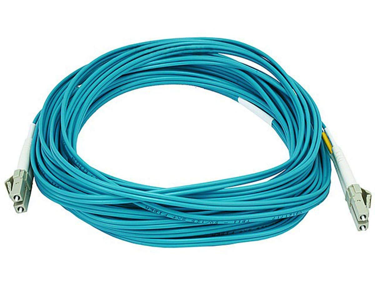 Monoprice Fiber Optic Cable - 10 Meter - Aqua | LC to LC, OM3, 50/125 Type, Multi Mode, 10Gb, Duplex