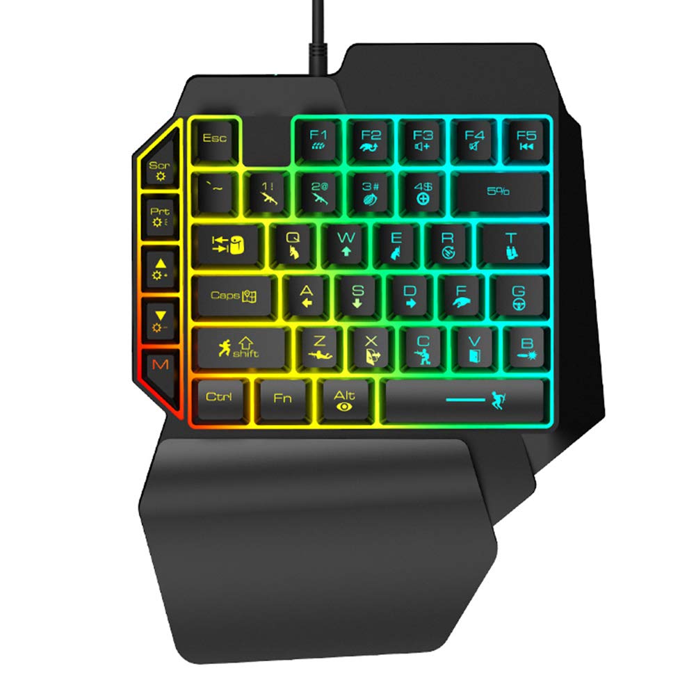 Bindpo One-Handed Mechanical Gaming Keyboard, 39 Keys USB Wired Single Hand Mechanical Keyboard with Eye-Catching Lighting for Game