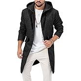 ZIWOCH Mens Trench Coat Wool Blend Hoodie Long Jacket Full Zip Winter Classic Business Overcoat