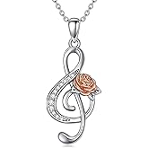 PYTALI Silver Musical Note Women's Pendant Necklace Musical Symbols with Diamond Necklace Vintage Rose for Women Jewelry Gift Valentine's Day Christmas