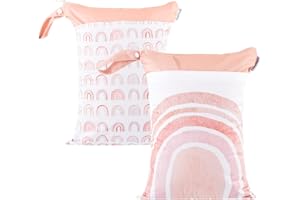 CoolaPeach 2pcs Cloth Diaper Wet Dry Bags Waterproof Reusable with Two Zippered Pockets Travel Beach Pool Daycare Soiled Baby Items Yoga Gym Bag for Swimsuits or Wet Clothes