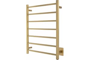 WarmlyYours Towel Warmers for Bathroom Rack – Brushed Gold Wall Mounted Heated Rack for Luxurious Spa-Like Comfort, Tahoe 7-Bars Heating & Drying, Electric Hardwired UL Certified Safe