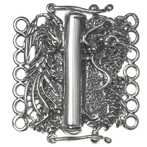 925 Sterling Silver 7-strand Chinese Dragon Phoenix Pearl Box Clasp Connector with Safety Lock