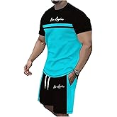 SOLY HUX Men's Summer Outfits 2 Piece Set Color Block Short Sleeve T Shirts and Shorts Tracksuits